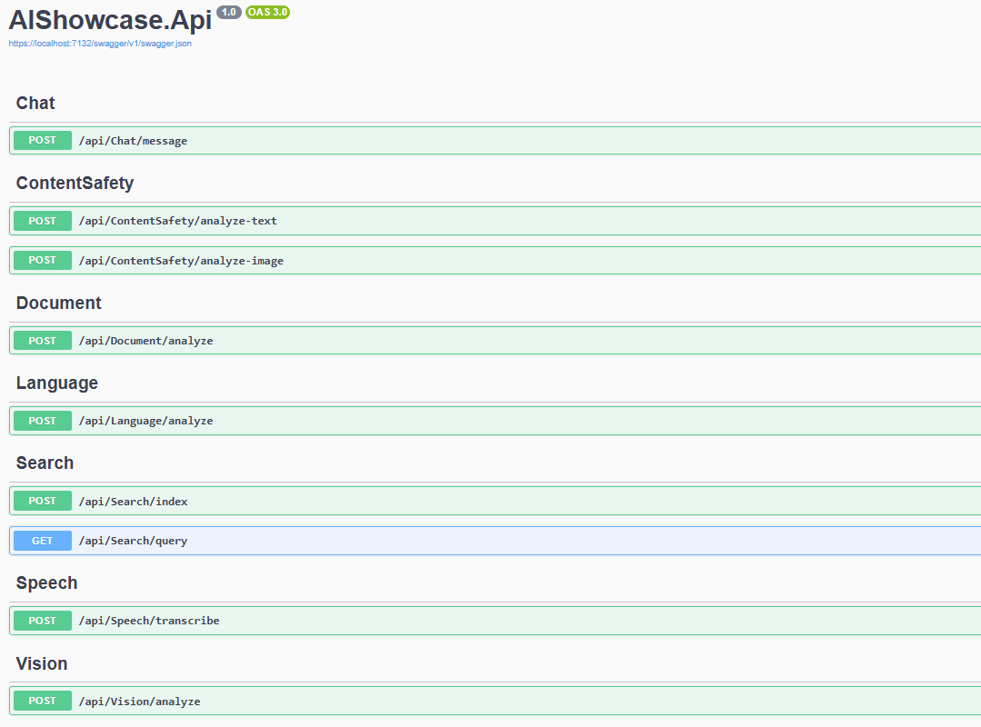 AIShowcase.Api Swagger UI